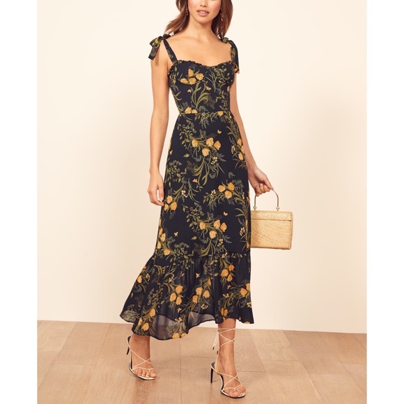 ruffle shoulder midi dress